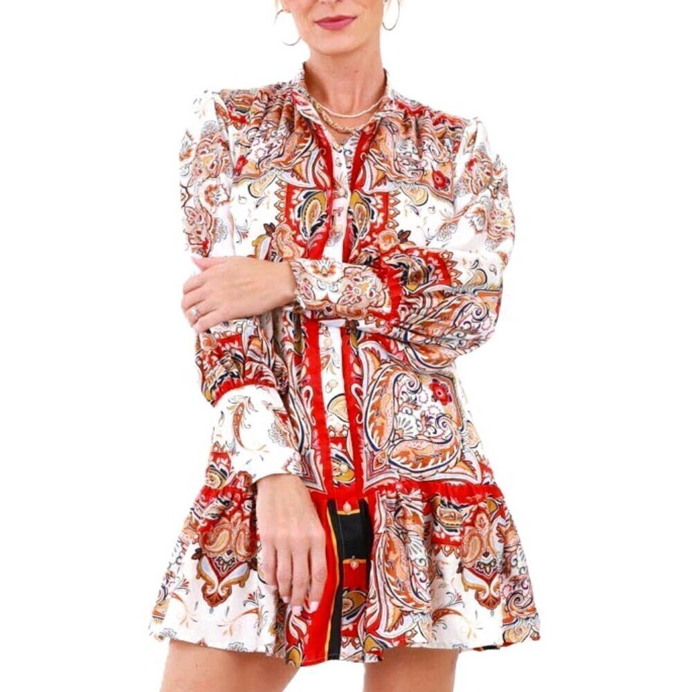 Fate Red Button-Front Scarf Mini Dress